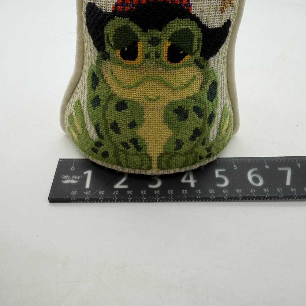 Halloween Handmade Needlepoint Frog Witch Doorstop shelf sitter Toad Decor - Picture 8 of 9